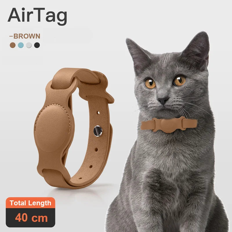 Collier pour Animaux avec Porte-Airtag - Collier en Cuir Réglable pour Chien et Chat avec Protection Anti-Perte