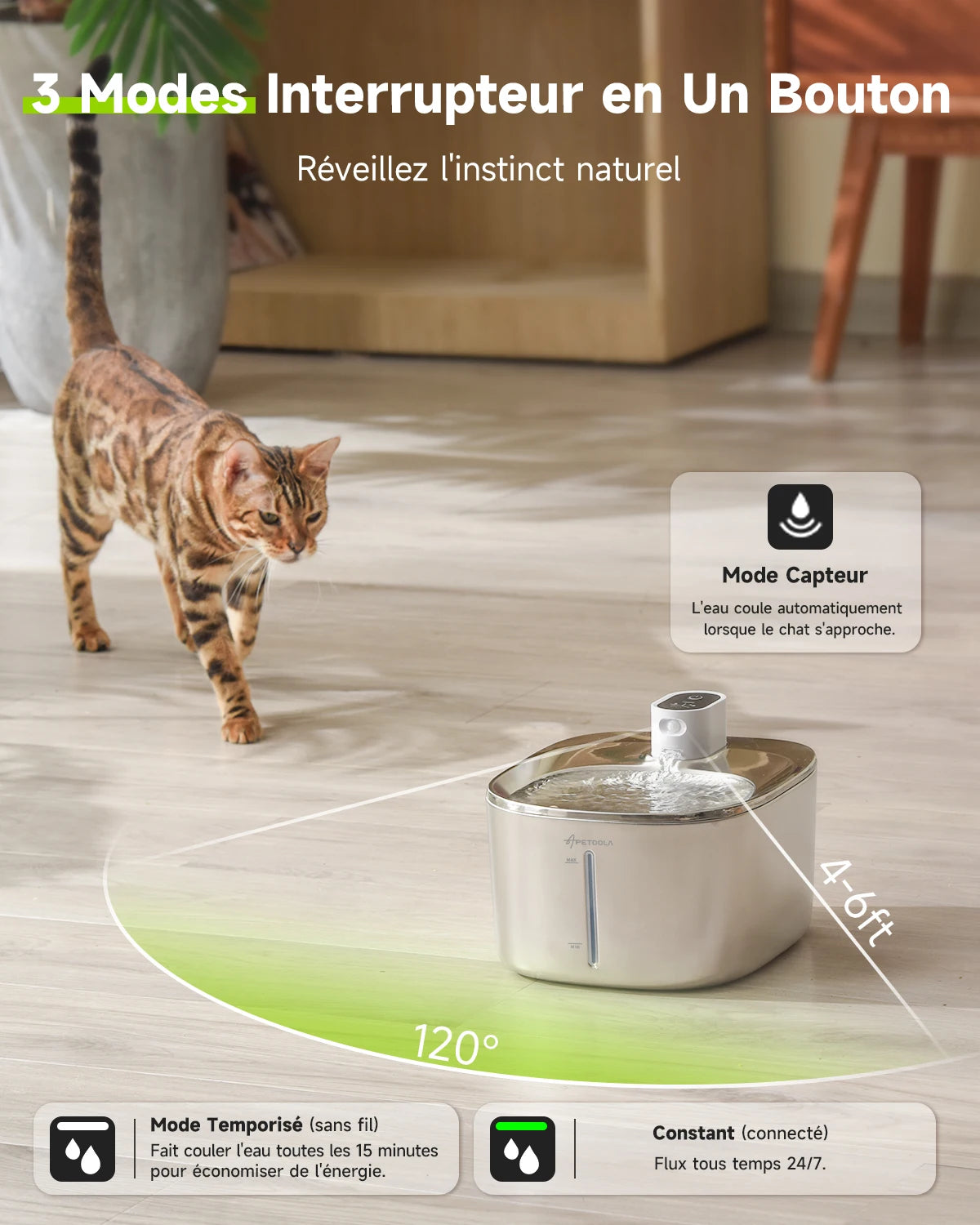 Fontaine d'Hydratation Sans Fil pour Animaux - Capacité 4L avec Capteur Automatique