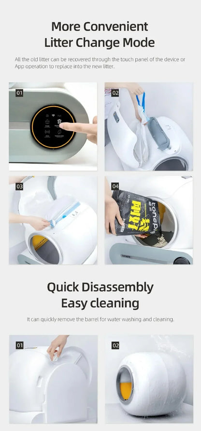Litière Automatique pour Chat - Nettoyage Intelligent et Gestion par Application Mobile