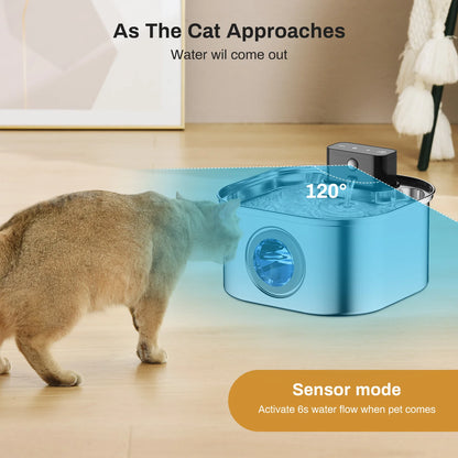 Fontaine à Eau Silencieuse pour Chats 3,2L - Système à Batterie avec Capteur de Mouvement et Filtre Intégré