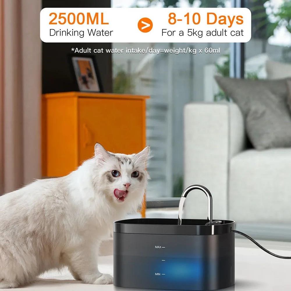 Fontaine à Eau 2,5L pour Chats - Distributeur Électrique Silencieux avec Filtration et Contrôle USB